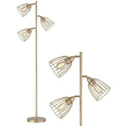 WOXXX Industrial Floor Lamp for Living Room Bright Lighting Tall Stand Up Lamp Farmhouse Rustic Modern Gold Tree Floor Lamps for Bedrooms, Office with Reading Light Standing Lamp 3 LED Bulbs Included