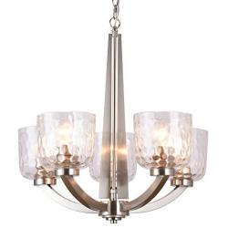 Alice House 22'' 5-Light E26 Large Chandelier Brushed Nickel Modern Style Hammered Glass Traditional Hanging Pendant Lighting Fixture for Living Room, Dining Room, Kitchen, Bedroom AL6091-H5