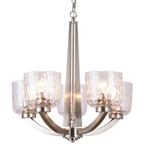Alice House 22'' 5-Light E26 Large Chandelier Brushed Nickel Modern Style Hammered Glass Traditional Hanging Pendant Lighting Fixture for Living Room, Dining Room, Kitchen, Bedroom AL6091-H5