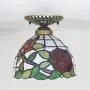 Tiffany Style Stained Glass Ceiling Lamp 8 Inch Green Leaves Red Rose Art Shade Flush Mount Ceiling Light for Living Room Bedroom Hotel Corridor