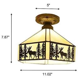 KWOKING Lighting Vintage Elk Pattern Ceiling Lighting Fixtures Tiffany Stained Glass Style Flush Mount Ceiling Light for Living Room, Hallway, Kitchen, Dining Room Bronze 11 inches