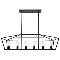 BONLICHT 6-Light Linear Farmhouse Chandelier in Matte Black Finish Industrial Kitchen Island Pendant Lighting Ceiling Hanging Lamp for Dining Room Stairway Living Room