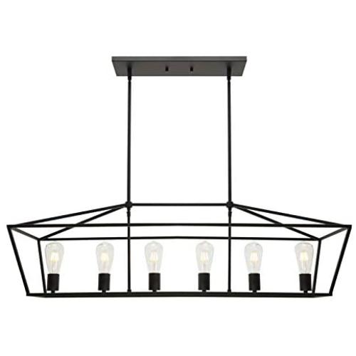 BONLICHT 6-Light Linear Farmhouse Chandelier in Matte Black Finish Industrial Kitchen Island Pendant Lighting Ceiling Hanging Lamp for Dining Room Stairway Living Room