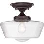 Schoolhouse Floating Modern Ceiling Light Semi Flush Mount Fixture Oil Rubbed Bronze 12'' Wide Clear Glass for Bedroom Kitchen Living Room Hallway Bathroom - Regency Hill