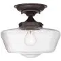 Schoolhouse Floating Modern Ceiling Light Semi Flush Mount Fixture Oil Rubbed Bronze 12'' Wide Clear Glass for Bedroom Kitchen Living Room Hallway Bathroom - Regency Hill