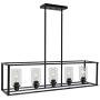 5 Light VINLUZ Modern Linear Kitchen Island Chandelier Black Finish with Clear Glass Shade Cage Pendant Ligh Hanging for Dining Room Kitchen Island Cafe Bar Restaurant