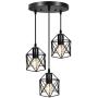 Industrial 3-Light Pendant Lighting, Adjustable Hanging Light Fixtures, Vintage Farmhouse Pendant Light with Metal Caged E26 Base for Kitchen Island Dining Room Living Room Hotel Shop and Bar, Black