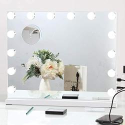 FENCHILIN Large Vanity Mirror with Lights, Hollywood Lighted Makeup Mirror with 14 Dimmable LED Bulbs for Dressing Room & Bedroom, Tabletop or Wall-Mounted, Slim Metal Frame Design (White)