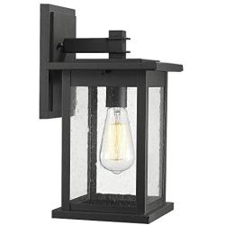 Emliviar Outside Lights for House, 1-Light Outdoor Wall Lantern 14'', Black Finish with Seeded Glass, 1803EW2