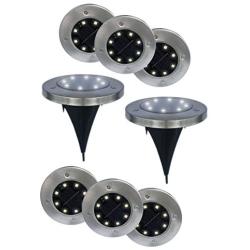 Stainless Steel Outdoor Ground Solar LED Lights Pack of 8 - Disk Waterproof with 8 White LED Solar Powered for Pathway, Landscape and Patio Lighting - Ground Disk for Sidewalk and Garden Decorations