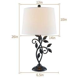 Maxax Traditional Table Lamp with White Fabric Shade Set of 2 for Living Room and Bedroom, Black