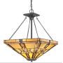 Modern Pendant Lighting Tiffany Style 3-Light 20-Inch Stained Glass Square Shade Iron Art Chandeliers Ceiling Island Light Fixtures Dining Room Living Room Bedroom