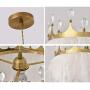 BOKT Nordic Style Chandelier with White Feather Crown Chandelier Modern Metal LED Pendant Lighting Crystal Ceiling Hanging Light for Bedroom Hotel Dining Room Living Room (35cm 13.8)