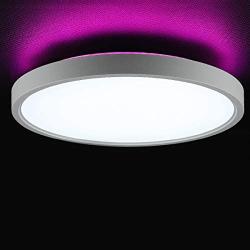 TALOYA LED Flush Mount Ceiling Light with Back Ambient light (Pink), 12 Inch 24W Round Low Profile Surface Mount Light Fixture for Kids Nursery Girl Room Bedroom, Easy Installation