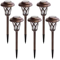 GIGALUMI Solar Pathway Lights 6 Pack, Solar Landscape Lights Warm White, Super Bright High Lumen Waterproof Metal Automatic Solar Yard Lights for Path, Garden, Lawn, Patio and Walkway