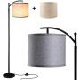 Floor Lamp for Living Room, LED Standing Lamp with 2 Hanging Lamp Shades(Beige & Gray), Tall Pole Classic Industrial Floor Lamp with 9W 3000K LED Bulb for Bedroom Study Office - Black