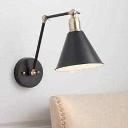 Wray Industrial Wall Lamp Black Antique Brass Hardwired Light Fixture Adjustable for Bedroom Bedside Living Room Reading - 360 Lighting