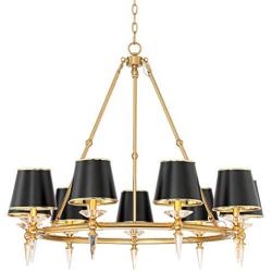 Manhattan Burnished Brass Large Wagon Wheel Chandelier 37 1/2'' Wide Modern Glass Spike Black Shades 6-Light Fixture for Dining Room House Foyer Kitchen Island Entryway Bedroom - Possini Euro Design