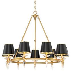 Manhattan Burnished Brass Large Wagon Wheel Chandelier 37 1/2'' Wide Modern Glass Spike Black Shades 6-Light Fixture for Dining Room House Foyer Kitchen Island Entryway Bedroom - Possini Euro Design