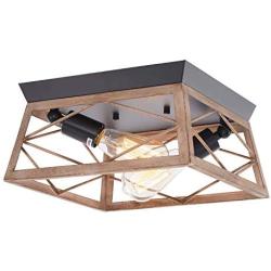 HMVPL Industrial Close to Ceiling Light Fixture, Farmhouse Flush Mount Ceiling Lamp Lighting 2-Light for Kitchen Island Dining Room Bedroom Foyer Hallway