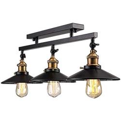 NIUYAO Industrial Vintage 3 Light Semi Flush Mount Ceiling Light Lamp Fixture Island Chandelier Fixture for Home Kitchen Living Room Dining Room 416437