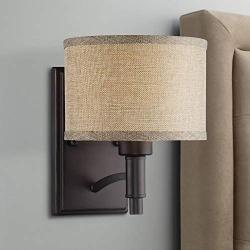 La Pointe Wall Lamp Oil Rubbed Bronze Hardwired 9'' High Fixture Oatmeal Linen Drum Shade for Bedroom Reading Living Room Hallway - Franklin Iron Works