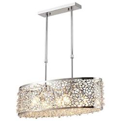 Saint Mossi Modern K9 Crystal Oval Chandelier Lighting Flush Mount LED Ceiling Light Fixture Pendant Lamp for Dining Room Bathroom Bedroom Livingroom 6 E12 Bulbs Required H10in x W7in x L24in