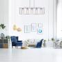 FIMITECH Chandeliers Contemporary Rectangle 5-Light Dining Room Lighting, Adjustable Rods, Fixtures Hanging, Ceiling Light Kitchen Island Cage Pendant Lights with Glass Shade (Chrome)