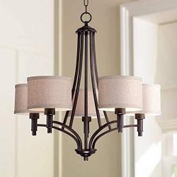 La Pointe Works Oil Rubbed Bronze Chandelier 26'' Wide Arched Arms Oatmeal Linen Shades 5-Light Fixture for Dining Room House Foyer Kitchen Island Entryway Bedroom Living Room - Franklin Iron Works