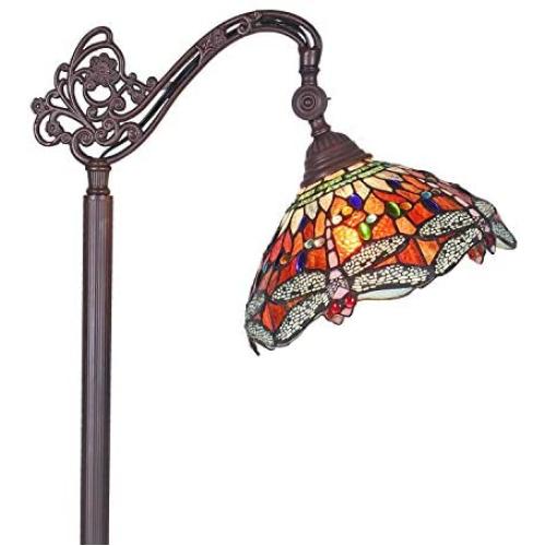 Capulina Hand-Crafted Tiffany Floor Pole Lamp Dragonfly Lights, Tiffany Floor Lamps for Reading, Floor Lamps Tiffany Style Shade, Stained Glass Floor Reading Lamps, Tiffany Standing Lamps W11''