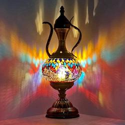 Marrakech Stunning Handmade Turkish Moroccan Mosaic Table Lamp Stained Glass Accent Lamp Desk Bedside Lamp Light for Living Room with Bronze Base (5)