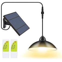 2 Pack Solar Lights Outdoor, Cord LED Solar Shed Lights 32.8FT, Remote Control Pendant Lamp with Adjustable Solar Panel, IP65 Waterproof for Indoor Home Decor Outdoor Garden Patio Yard, Warm White