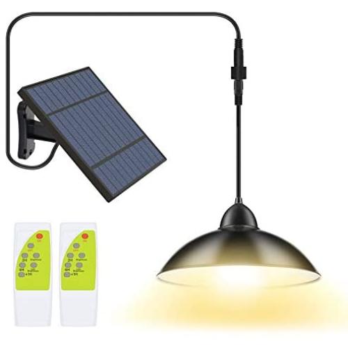 2 Pack Solar Lights Outdoor, Cord LED Solar Shed Lights 32.8FT, Remote Control Pendant Lamp with Adjustable Solar Panel, IP65 Waterproof for Indoor Home Decor Outdoor Garden Patio Yard, Warm White