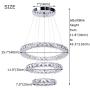 Winretro Modern DIY Crystal LED Chandelier Light Fixture 3 Rings Round Pendant Lighting Adjustable Stainless Steel Ceiling Lamp for Living Room Dining Room Bedroom(Cold White)