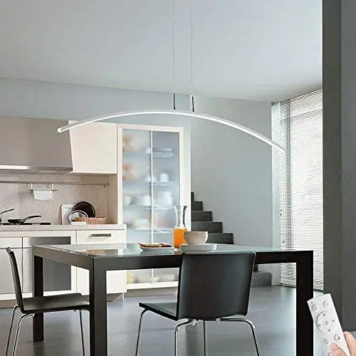 LAKIQ Modern Linear Dimmable LED Hanging Chandelier Light Fixture Dining Room Remote Control Ultra-thin Acrylic LED Pendant Lighting for Kitchen Island Dining Table Living Room(White,Stepless Dimming)