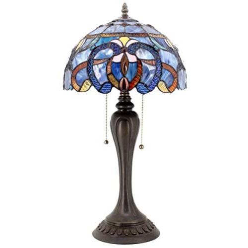 Tiffany Style Table Lamp Blue Purple Stained Glass Cloud Lampshade W12H22 Inch S558 WERFACTORY Lamps Lover Girlfriends Kids Living Room Bedroom Office Study Antique Reading Lighting Art Crafts Gifts