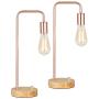 HAITRAL Modern Table Lamps, Industrial Bedside Lamps Set of 2 with Wooden Base, Metal Modern Bedside Lamp for Bedroom, Girls Room, Kids Room, Office - Rose Gold (Bulb Not Include)