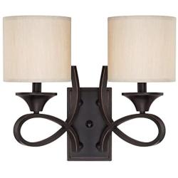 Westinghouse Lighting 6302700 Lenola Two-Light Indoor Wall Fixture, Amber Bronze Finish with Beige Fabric Shades