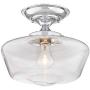 Schoolhouse Floating Modern Ceiling Light Semi Flush Mount Fixture Chrome 12'' Wide Clear Glass for Bedroom Kitchen Living Room Hallway Bathroom - Regency Hill