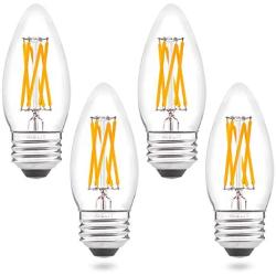 Dimmable LED Candelabra Bulb 60-Watt Equivalent, AIELIT 6W B11 Candle Bulbs Warm White 2700K, Vintage Clear Edison Chandelier Bulb for Farmhouse Restaurant Bar Office Home Decoration, 4 Pcs