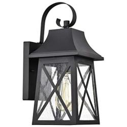 FLALINKO Outdoor Wall Sconce - 14'' Farmhouse Porch Light in Matte Black Finish with Clear Seedy Glass for Garage, Patio, Porch, Doorway, Entryway (Black, Single Pack)