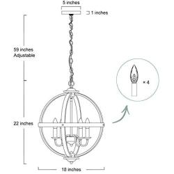 KSANA Farmhouse Chandeliers for Dining Rooms, 4 Lights Metal Dining Room Lighting Fixtures Ceiling Hanging, Orb Foyer Chandelier Lighting for Bedroom and Living Room, Faux Wood & Silver Brushed Finish