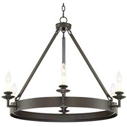 Parkham Dark Bronze Wagon Wheel Chandelier 33'' Wide Modern Farmhouse Rustic 6-Light Fixture for Dining Room House Foyer Kitchen Island Entryway Bedroom - Franklin Iron Works