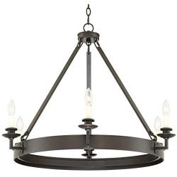 Parkham Dark Bronze Wagon Wheel Chandelier 33'' Wide Modern Farmhouse Rustic 6-Light Fixture for Dining Room House Foyer Kitchen Island Entryway Bedroom - Franklin Iron Works