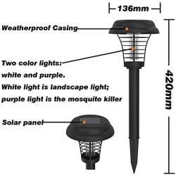 2Pcs Solar Powered Bug Zapper LED Light Insect Mosquito Killer Lamp for Indoor Outdoor Use