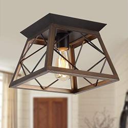 Q&S Flush Mount Ceiling Light Fixture , Farmhouse Vintage Ceiling Lights,Industrial Metal Ceiling Lamp for Hallway, Entryway, Bathroom ORB+Brush Brown,1 Light E26