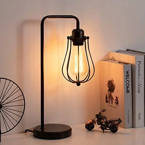 HAITRAL Edison Table Lamp - Industrial Vintage Bedside Nightstand Lamp with Marble Base for Bedroom, Living Room, Guest Room, Office, Black