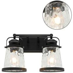 Lucidce 2 Light Rustic Vanity Lights Wall Sconce with Hammered Glass Shade, Vintage Industrial Bathroom Lighting Fixtures Over Mirror Black Farmhouse Style Hallway Wall Mount Lamp for Bedroom