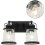 Lucidce 2 Light Rustic Vanity Lights Wall Sconce with Hammered Glass Shade, Vintage Industrial Bathroom Lighting Fixtures Over Mirror Black Farmhouse Style Hallway Wall Mount Lamp for Bedroom