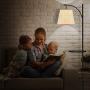 LEPOWER Shelf Floor Lamp for Living Room, Standing Reading Light with Arc Hanging Lampshade, Modern Design Tall Pole Lamp with Table for Office, Farmhouse, Bedroom and Nursery, E26 Lamp Base.